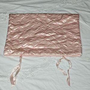 Pink Quilted Satin Lingerie Bag with Ribbon Tie Closures